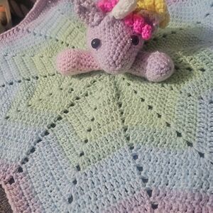 Crocheted Unicorn BabySecurity lovey Blanket